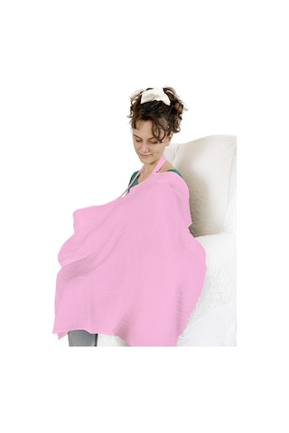 4 Katlı Iç Göstermez Pamuk Müslin Bebek Emzirme Önlüğü Pembe