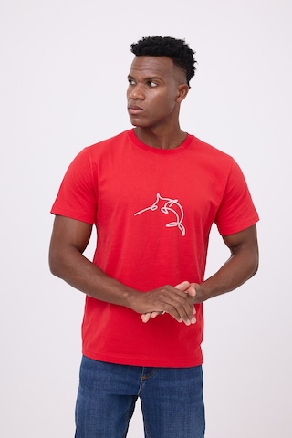 Marıne Tee Deniz Temalı Ribana Bisiklet Yaka Pamuk T-shirt-3121 Mercan