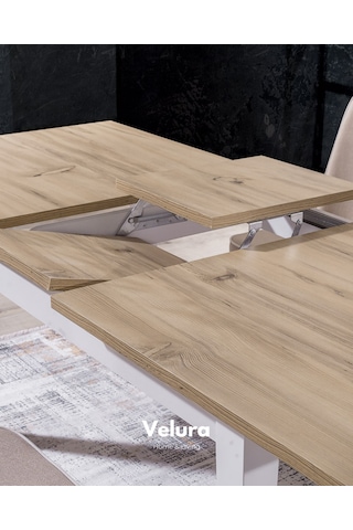 Legna Yemek Odası Takımı Yemek Masası + 4 Adet Sandalye Beyaz - Açık Ceviz