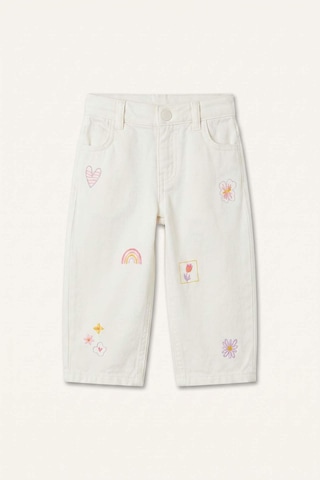Defacto %100 Pamuk Baggy Fıt Gabardin İşlemeli Ecru Pantolon Kız Bebek H9302a526auer105 Ekru-er105