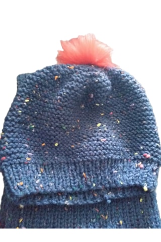 El Örgüsü Koyu Mavi Kırçıllı Atkı & Bere Takımı Çok Renkli