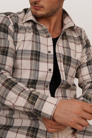 Krem Oduncu Slimfit Erkek Gömlek Krem