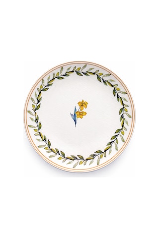Grandora Zarif Yeşil Desenli 6'lı 20 Cm Pasta, Tatlı Ve Sunum Tabağı, Modern Şık Kaliteli Pasta Tabağı Beyaz