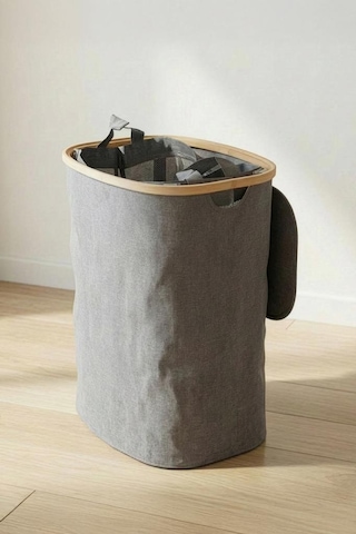 Digithome Bambu Kirli Çamaşır Sepeti Kapaklı Banyo Düzenleyici Sepet 37x23,5 Cm Kahverengi