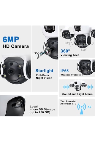 Mpıa Mızu 6mp Üç Kameralı 10x Dijital Zoom Gece Görüş Wifi Sesli Türkçe