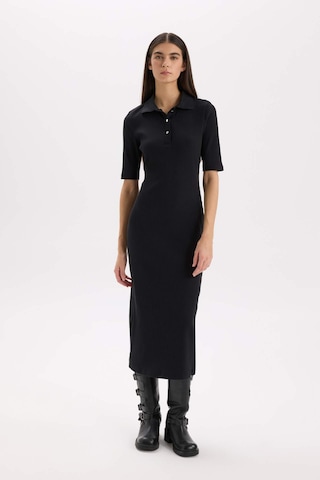 Defacto Bodycon Vücudu Saran Polo Yaka Fitilli Kaşkorse Kısa Kollu Midi Elbise D8296ax25spbk81 Siyah