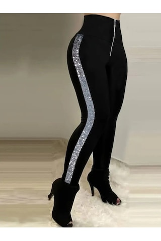 Kadın Yüksek Bel Yan Şerit Detaylı Dalgıç Tayt Gri