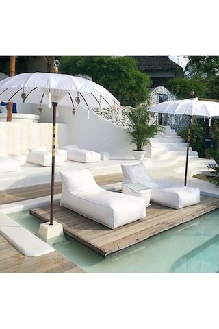 Prodiva Ahşap Ayaklı Dekoratif Bali Şemsiyesi 200 Cm- Beyaz