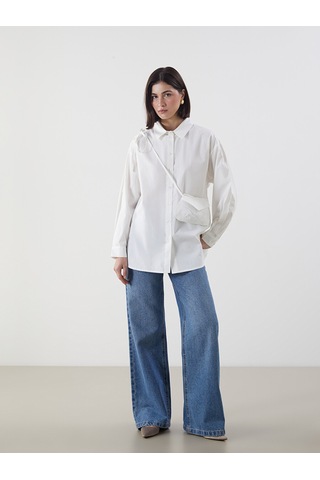 Lcw Modest Ekru Askılı Cüzdan Detaylı Oversize Kadın Gömlek Tunik