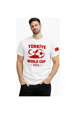 Veraura Lifestyle Erkek Türkiye World Cup 2026 Baskılı Tişört Futbol Temalı Forma T-shirt - Beyaz