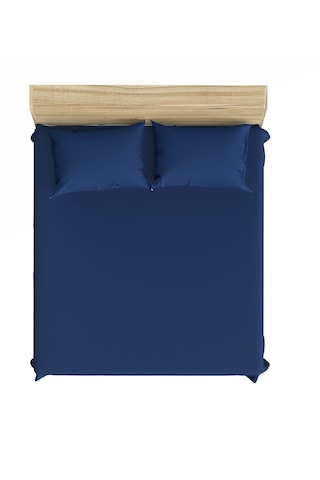 Makiteks %100 Pamuklu Lacivert 180x200+2 50x70 Battal Boy Lastikli Çarşaf Ve Yastık Kılıfı Seti Lacivert