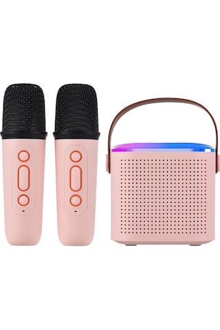 Ruicoo Pembe Mini Karaoke Mikrofon Ve Bluetooth Hoparlör Seti - Dışarıda Müzik Oynat, 5 Ses Efekti, İki Mikrofon İle Klasik Karaoke Deneyimi