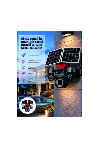 Güneş Enerjili 4 Lensli Dış Mekan Güvenlik Kamerası Ip66 Su Geçirmez - Kuzgun
