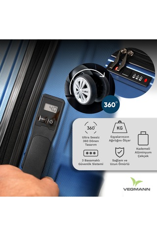 Vegmann Tartılı Scadel Mavi Orta Boy Valiz Mavi