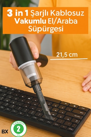 3 İn 1 Şarjlı Kablosuz Vakumlu El Süpürgesi Araç, Ev Ve Ofis İçin Güçlü Taşınabilir Mini Elektrikli Süpürge