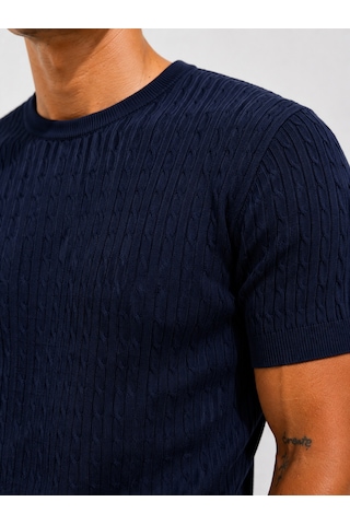 Ribana Erkek Kısa Kollu Bisiklet Yaka Esnek T-shirt 26022 Lacivert