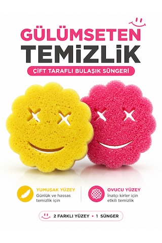 Çift Taraflı Gülen Yüz Bulaşık Süngeri Yumuşak Ve Ovucu Yüzey Mutfak Temizlik Süngeri
