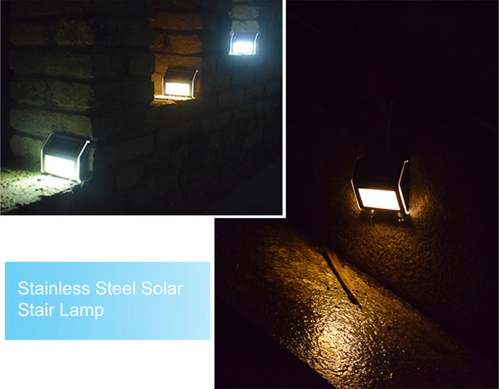 Xindoker Güneş Enerjili 3 Led Isınma Işığı Dış Mekan Merdiven Duvar Çit Aydınlatması Ip44 Paslanmaz Çelik