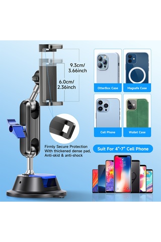 Geeroyoo Araç İçi Süksiyon Tutucu Telefon Tutucu - 360 Döner İki Toplu Tasarım, 6-9.3cm Telefon Klemisi, İphone Ve Android Uyumlu