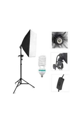 Fototek 50 x 70 CM Tek Duylu Sürekli Işık Softbox + 2 M Işık Ayağı + Ampul