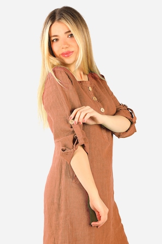 Keten Midi Elbise Kahverengi