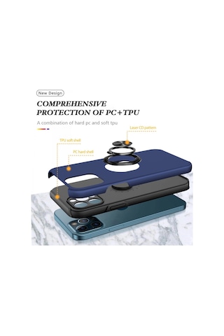 Apple Uyumlu iPhone 12 Pro Max Kılıf Elit Yüzüklü Kapak Lacivert