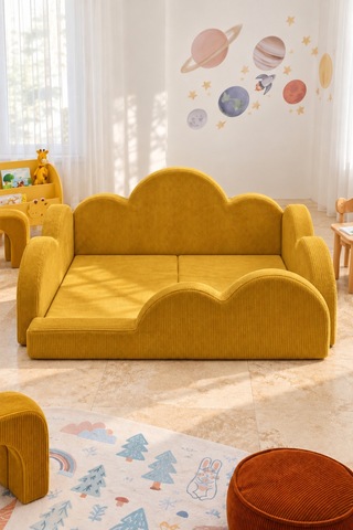 Funbed Junior Bulut Tasarımlı Çocuk Yatağı, Karyola Ve Oyun Matı Seti Hardal - 938609351