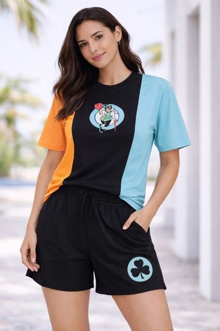 Primemagazam Kadın Nakışlı Tişört Şort İkili Takım Oversize Yazlık Kombin - Çok Renkli Çeşitli