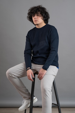 Bisiklet Yaka Likralı Microfilament Kumaş Slimfit Erkek Sweatshirt Lacivert