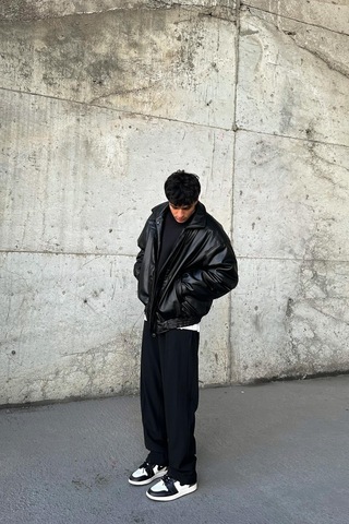 Flaw 90's Vintage Kalıp Siyah Deri Mont-siyah Siyah