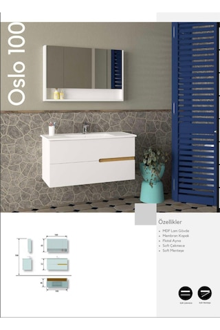 Evros Oslo 100 cm Banyo Dolabı Beyaz - Altın
