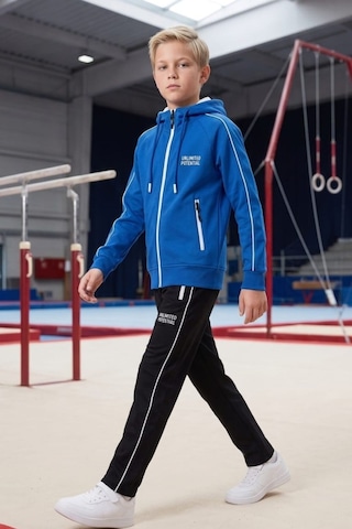 Pina Kids Erkek Çocuk Unlimited Şeritli Kapüşonlu Düz Paça Reglan Kol Dalgıç Kumaş Eşofman Takımı Esf7014 Mavi