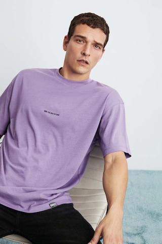 Grimelange Rıver Erkek Oversize Fit Bol Kesim Nakış Işlemeli Basic Örme Mor T-shirt Mor