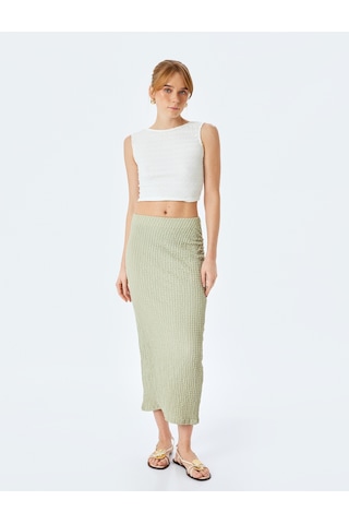 Koton Slim Fit Dokulu Drape Detaylı Yüksek Bel Kalem Etek Yeşil 5sak10002uk Yeşil