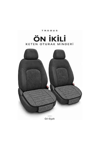 Skoda Scala 2019+ Çizgili Keten 3'lü Minder Gri-siyah