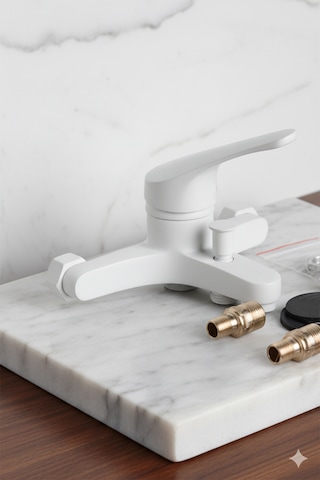 56623 Banyo Bataryası Duş Musluğu Musluk Armatür Siyah Beyaz Krom Gold Beyaz