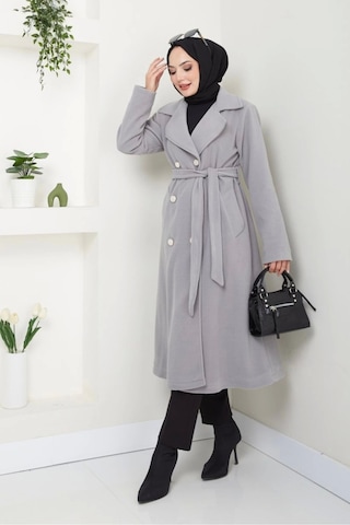 Kadın Polar Kaşe Uzun Kaban / M0107 - Gri Gri