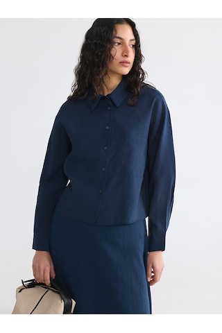 Lcw Modest Lacivert Modal Karışımlı Kadın Gömlek