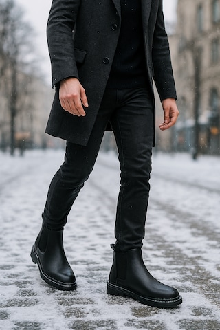 Growish Gre0157-3 Hakiki Deri Kaydırmaz Koku Yapmaz Kalın Taban Chelsea Üst Kalite Bot Siyah