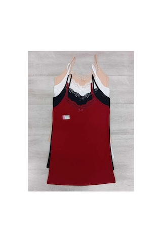 Comfort Secret Kadın 4 Lü Paket Dantelli Atlet İp Askılı Pamuklu Likralı Basic Atlet Beyaz Siyah Ten Bordo Bordo Siyah Beyaz Ten