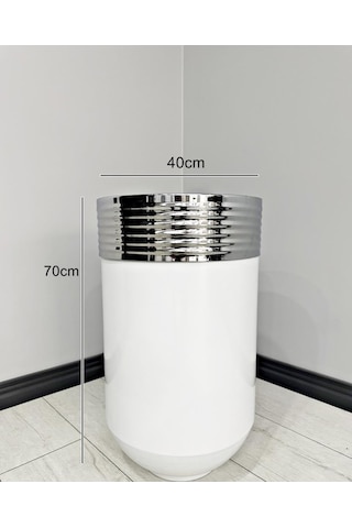 Elegant Dekoratif Krom Darbuka Parlak Beyaz Saksı 70cm
