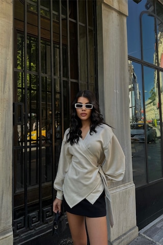 Süet Kruvaze Bluz Bağlama Detaylı - Taş Altın