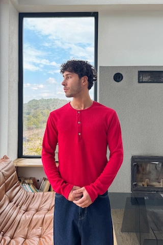 Çıt Çıtlı Oversize Uzun Kol Tişört Kırmızı Kırmızı