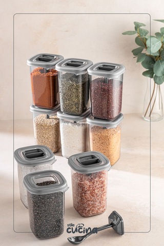 Alessi 9 Adet Kendinden Kaşıklı Etiketli Baharatlık Seti 450 Ml Antrasit Siyah