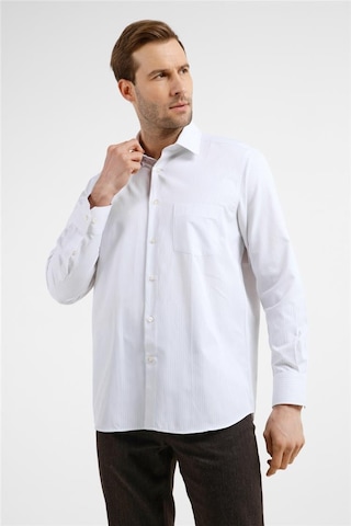 İmza Beyaz - Bej Çizgili Desen Sert Yaka Uzun Kol Cepli Comfort Fit Pamuklu Gömlek 1004255275 Beyaz - Bej
