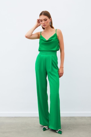 Sateen Cepli Salaş Saten Pantolon - Yeşil