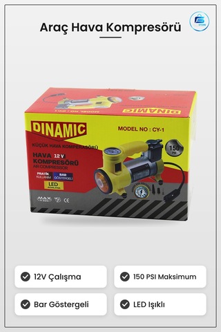Araç Kompresörü 12v 150 Psı Bar Göstergeli Led Işıklı Taşınabilir