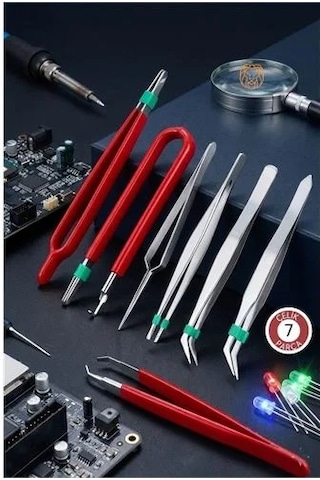 7 Li Profesyonel Hassas Cımbız Seti - Antistatik Çelik, Elektronik Tamir & Hobi Kiti