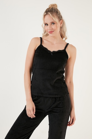 Lela Regular Fit Dantelli Yumuşak Dokulu Sabahlıklı Kadife Bayan Pijama Takımı 6095545 Siyah