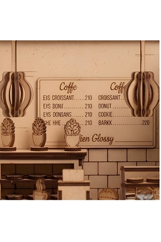 Coffee Shop Ahşap Maket Seti Dıy Miniatür Kafe Peri Led Hediye 214 Parça